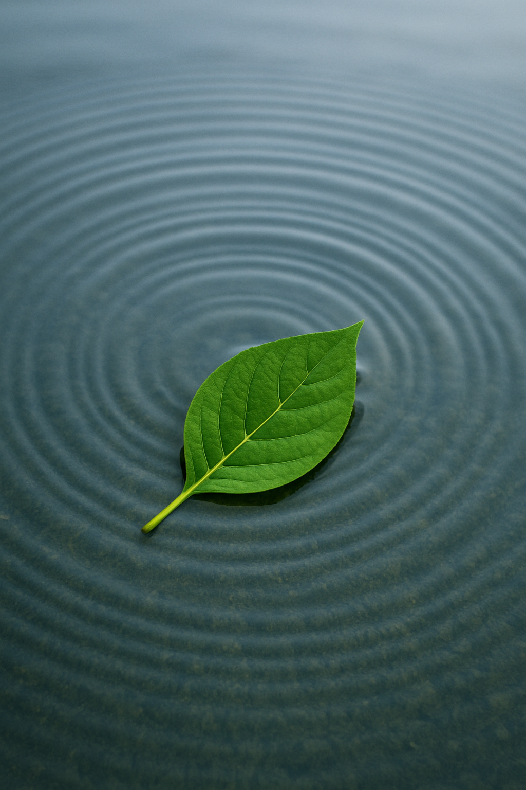 Leaf floating on serene water